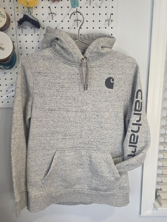 Carhartt Tops - Carhartt Gray Logo Hoodie - Heather Gray - KIDS LARGE SIZE 14-16/WOMANS SIZE S